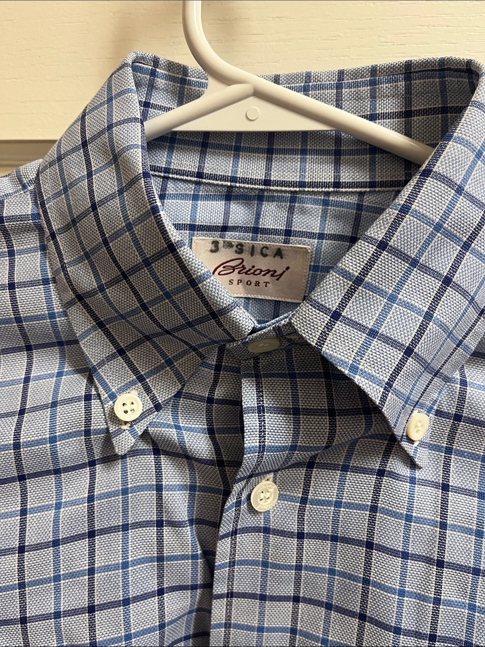 Brioni Sport
Men’s Blue Plaid Dress Shirt